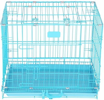 Naaz Pet Naaz Single Door Folding Metal Dog Cage/Crate/Kennel 18 Inch Blue with Removable Tray Rabbit Cages Hard Crate Pet Crate