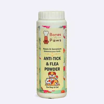 Bones n Paws Anti-Tick & Flea Powder for Dogs & Cats | With Neem | Kills Flea Eggs, Bacteria Deodorizer(100 g, Pack of 1)