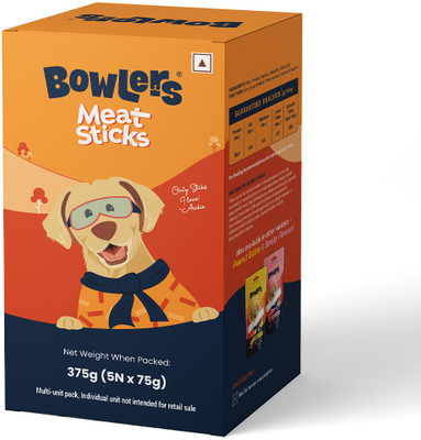 Bowlers dog treats meat sticks Pack of 5 | Grainfree, high quality protien Meat 0.375 kg (5x0.07 kg) Dry Adult Dog Food