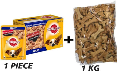 PEDIGREE 1 Kg Adult Biscuit With 1 Pice Gravy Chicken 1 kg (2x0.5 kg) Dry Adult Dog Food
