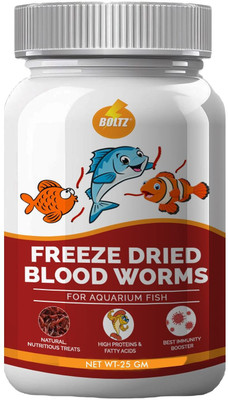 BOLTZ Freeze Dried Blood Worms Fish Food 25 Gm, High Protein Diet 0.025 kg Dry Adult, Young, Senior Fish Food