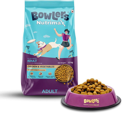 Bowlers Nutrimax Dry Dog Food Adult Chicken & Vegetables 1.2 Kg | Smooth digrestion Chicken 1.2 kg Dry Adult Dog Food