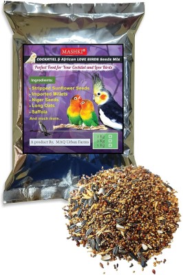 MASHKI Seed Mix For Cocktiel&African LoveBirds/15 Ingredients/Perfect Blended Nutrients Nuts, Oats 2 kg (2x1 kg) Dry Adult, Senior, Young Bird Food