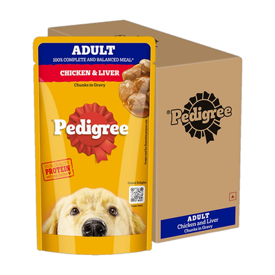PEDIGREE Gravy Chicken, Liver Chunks 1.56 kg (12x0.13 kg) Wet Adult Dog Food