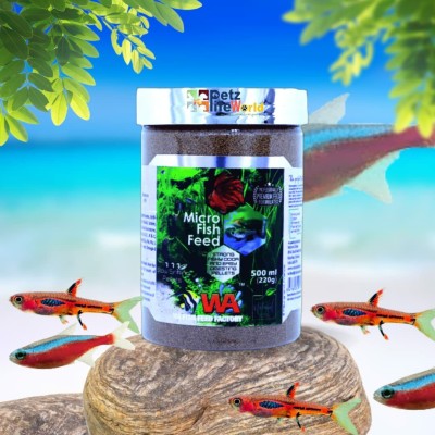 VAYINATO WA Micro Fish Feed, 500ML (220G), Strong Fishy Odor and Easy Digesting Pellets Fish 0.22 kg Dry New Born, Senior, Young, Adult Fish Food