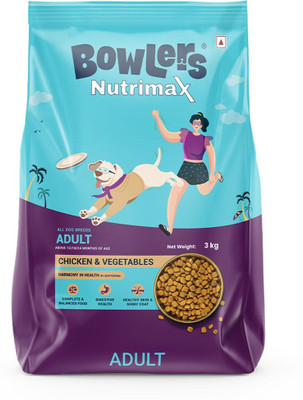 Bowlers Nutrimax Dry Dog Food Adult Chicken & Vegetables 3 Kg | Smooth digrestion Chicken 3 kg Dry Adult Dog Food