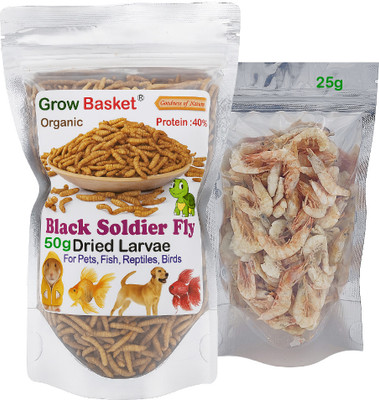 Grow Basket Protein Rich BSF Larvae with Shrimps for Large Carnivorous Monster Fishes Shrimp 0.075 kg Dry Adult Fish Food