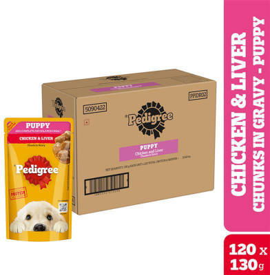 PEDIGREE Gravy Chicken, Liver Chunks 15600 g (120x130 g) Wet Young Puppy Food