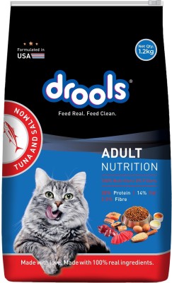 Drools Drools Dry cat Food 1.2kg Pack Tuna and Salmon Flavor Tuna 1.5 kg Dry Adult Cat Food