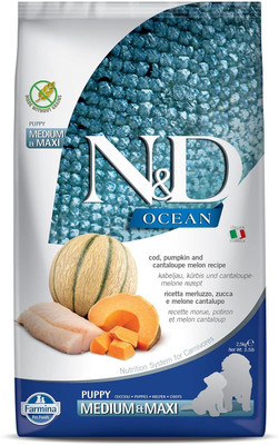 Farmina N&D Ocean Cod Pumpkin & Cantaloupe Melon-Grain Free-Food-Puppy Medium Maxi Breed Cod 2.5 kg Dry Adult, New Born, Senior, Young Dog Food