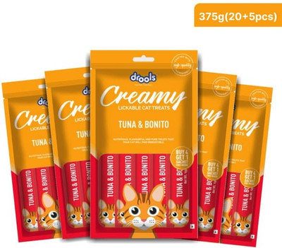 Drools Creamy lickable tuna & bonito cat teats (75g, pack of 5) Tuna 0.375 kg Wet Adult, Senior, Young Cat Food