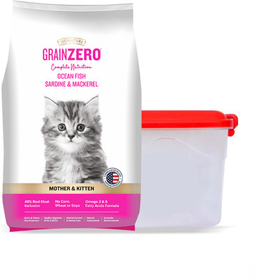 SIGNATURE Grain Zero With Container Ocean Fish Sardine and Mackeral 1 kg Dry Young Cat Food