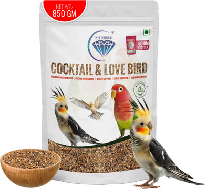 Nitishree Premium Bird Seed Mix for Cockatiels & Lovebirds with Calcium-50g Bird Food-850g Nuts 0.85 kg Dry New Born, Adult, Young, Senior Bird Food