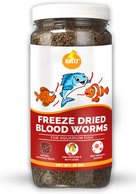 BOLTZ Freeze Dried Blood Worms Fish Food 25 Grams 0.025 kg Dry Adult Fish Food