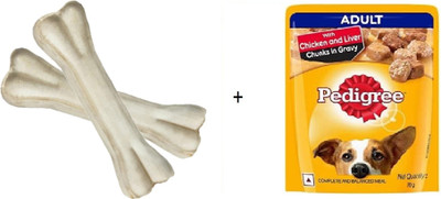 PEDIGREE Raw hide 12 inch 2 pieces with pedigree gravy- 0.7 kg (2x0.35 kg) Dry Adult Dog Food