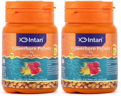 INTAN Flowerhorn Pellets Big Floating Pellet for Fish | Mini Pack Pellet 2.8 mm Dia, 0.054 kg (2x0.03 kg) Dry Adult Fish Food