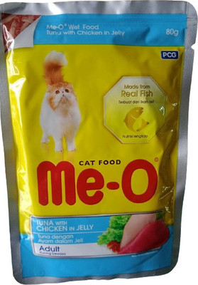 Me-O Wet Cat Food Tuna with Chicken in Jelly (Pack of 12) Chicken 0.96 kg (12x0.08 kg) Wet Adult Cat Food