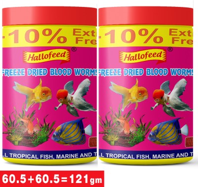 Hallofeed FREEZE DRIED BLOOD WORMS-121g (110g+11g extra) for Fish 0.121 kg (2x0.06 kg) Dry Adult, Young, Senior Fish Food