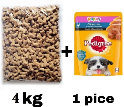 PEDIGREE 4 Kg Chicken Biscuit With 1 Pice Gravy Chicken, Liver Chicken, Liver 4 kg (2x2 kg) Dry New Born Dog Food