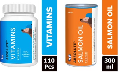 Drools Drools Absolute Vitamins 110 Pcs + Drools Absolute Salmon Oil Syrup-300ml Salmon 0.7 kg (2x0.35 kg) Wet Adult, Senior, Young, New Born Dog & Cat Food