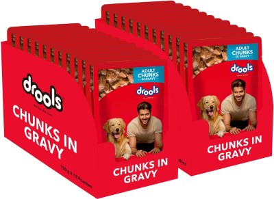 Drools Chunks in gravy for Adult - Chicken Liver and Real Chicken 3.6 kg (24x0.15 kg) Wet Adult Dog Food