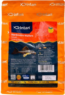 INTAN Herbivore Wafers Small Sinking Wafers for Fish, Big Pouch, Pellet - 0.8 mm Dia 1 kg Dry Adult Fish Food