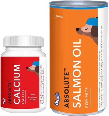 Drools Drools Absolute Calcium 18 Tabs and Drools Absolute Salmon Oil 150ml Chicken 0.25 kg (2x0.12 kg) Dry Adult, New Born, Senior, Young Dog Food