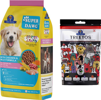 Dr.pets Dog Food & Treat Combo – SD Puppy 2.8 kg + Treetos Mix Flavour Junior Chicken 2.87 kg (2x1.44 kg) Dry New Born, Young Dog Food