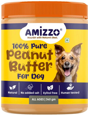Amizzo Natural Peanut Butter for Dogs | Protein Rich & Xylitol-Free with No Added Salt Peanut Butter 0.35 kg Wet Adult, Senior, Young Dog Food