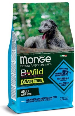 MONGE B-Wild Grain Free Adult All Breeds Anchovies with Potatoes and Peas 2.5 kg Dry Adult Dog Food