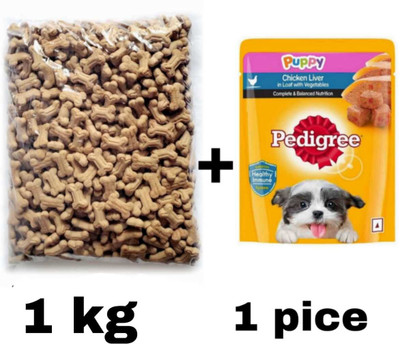 PEDIGREE 1kg Chicken Biscuit With 1 Pice Gravy Chicken, Liver Chicken, Liver 1 kg (2x0.5 kg) Dry New Born Dog Food
