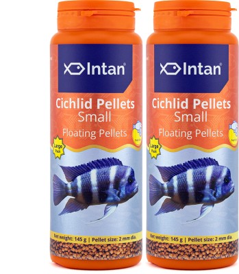INTAN Cichlid Pellets, Small Floating Pellets for Fish, Large Pack Pellet 2 mm Dia, 0.29 kg (2x0.14 kg) Dry Adult, Young Fish Food