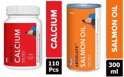 Drools Drools Absolute Calcium 110 Pcs + Drools Absolute Salmon Oil Syrup-300ml Salmon 0.7 kg (2x0.35 kg) Wet Adult, Senior, Young, New Born Dog & Cat Food