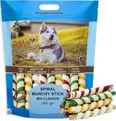 Petrix Spiral Munchy Sticks Mix Flavour for Dogs Mutton, Chicken, Mint, Meat 0.4 kg Dry Senior, Young, Adult Dog Food