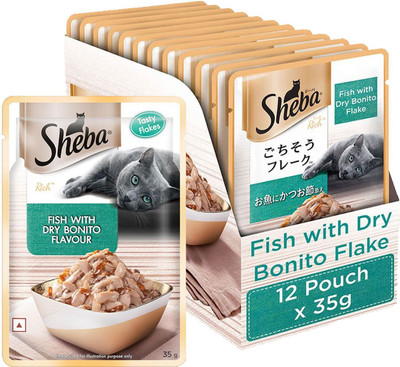 Sheba Wet Cat Food Rich With Dry Bonito Flake Fish 420 g (12x35 g) Wet Adult Cat Food