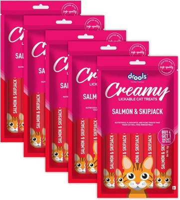 Drools Creamy lickable salmon and skipjack cat treats (75g, pack of 5) Salmon 0.375 kg Wet Adult, Senior, Young Cat Food