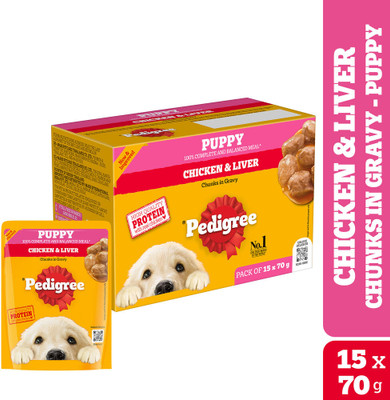 PEDIGREE Gravy Chicken, Liver Chunks 1.05 kg (15x0.07 kg) Wet Young Puppy Food