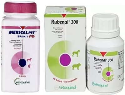 Vetoquinol Rubenal 300 60Tablets for Dogs with Merical Briskit Calcium and Phosphors 60TAB Pet Health Supplements(2 Pieces)