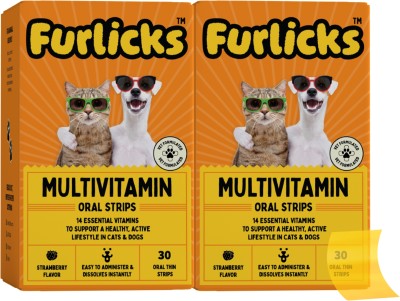 Furlicks Multivitamin Dogs & Cats Vitamins for Heart, Growth & Development Oral Strips Pet Health Supplements(60 Pieces)