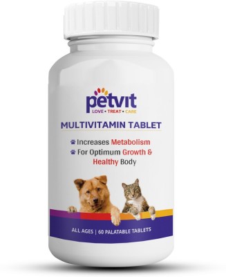 Petvit Multivitamin & Multimineral with 18 Ingredients Supplement for Skin-Coat, Joint, Digestion, Heart & Immunity For Dogs & Cats - 60 Palatable Chewable Tablets | For All Pet Health Supplements(60 Pieces)