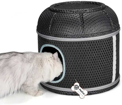 PetFur Foldable Cat House,Cat Cube Cave,Cat Bed for Cats,Nest Semi-Enclosed(Black) Cat House