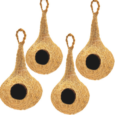LIVEONCE NATURAL BIRD NEST WITH HANGING HOOKS U CAN PLACE ANYWHERE PACK OF 4 Bird House