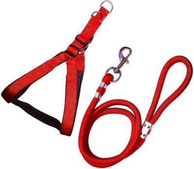 Hundur Store Premium Quality Nylon Dog Harness & Leash Rope (Small) Dog Neck & Chest 32 cm Dog Chain Leash(Red)