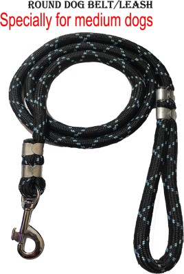 WROSHLER MEDIUM BLACK ROUND DESIGNER DOG BELT/LEASH BELT FOR ALL BREED DOGS UNDER 30 KG 150 cm Dog Cord Leash(Black)