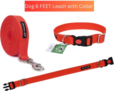 GNS PETS 5.5 ft Heavy-Duty Nylon Webbing Leash with Double Stitching & Free-Size Collar 170 cm Dog Strap Leash(Red)