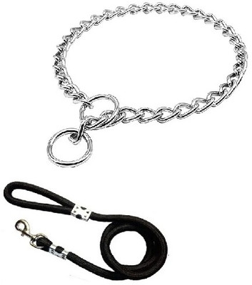 Smart Doggie Smart Doggie Dog Adjustable Collar and Chain Small Size Combo Of For Dog 16 cm Dog Chain Leash(Black, Silver)