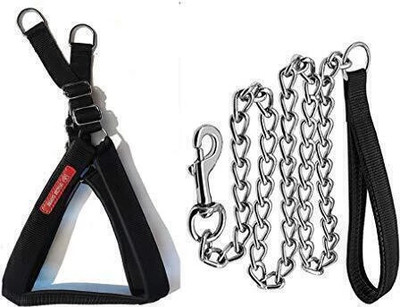Tame Love Dog Harness Body Belt and Leash Chain 12 cm Dog Chain Leash(Black)