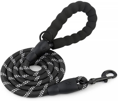 Finzatik Highly Reflective Rope Cord Heavy Duty Nylon Dog Leash, Anti Slip Padded Handle Dog & Cat Leash(Medium, Black)