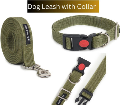 GNS PETS 6 Feet Dog Leash | Double-Stitched Strong Nylon Strap with Brass/SS Hooks 182 cm Dog Strap Leash(Green)