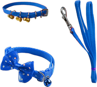 Sip Blue ghungrooo collar leash with butterfly tie for small puppy,cat,rabbit 140 cm Dog & Cat Strap Leash(Blue)
